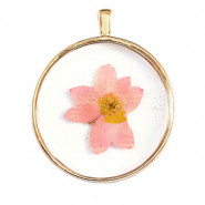 Hanger met gedroogde bloemetjes 35mm - Gold-light pink